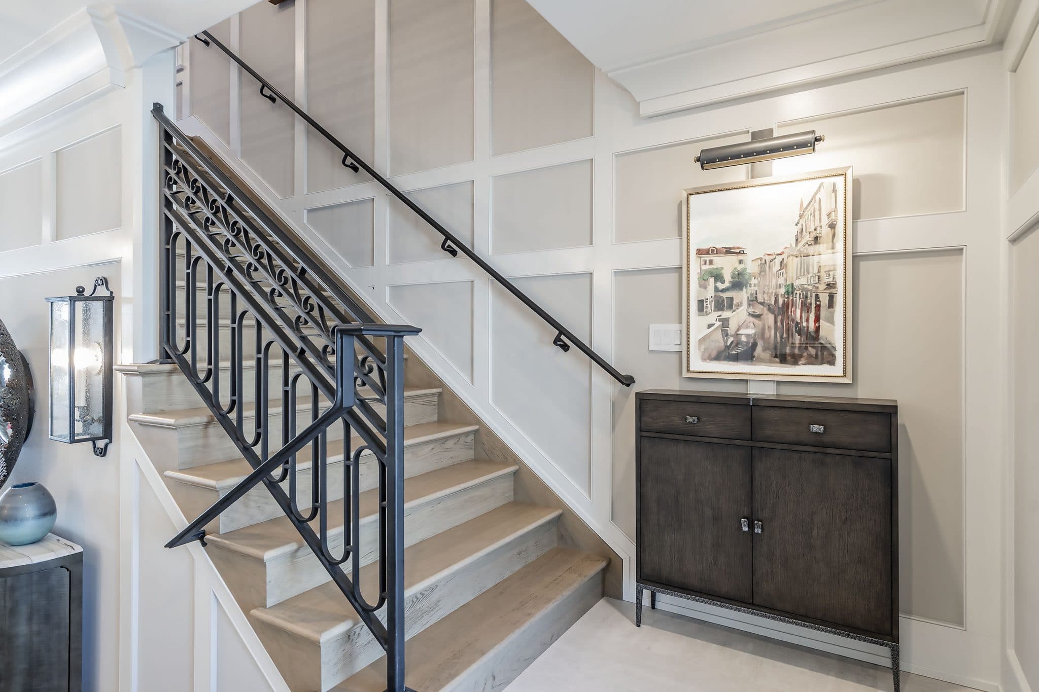 Stairs with cabinet and picture fram